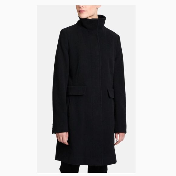 Closed Long Wool-Blend Stone Fire Pea Coat in Darkest Navy Size M Quiet Luxury - Picture 1 of 15